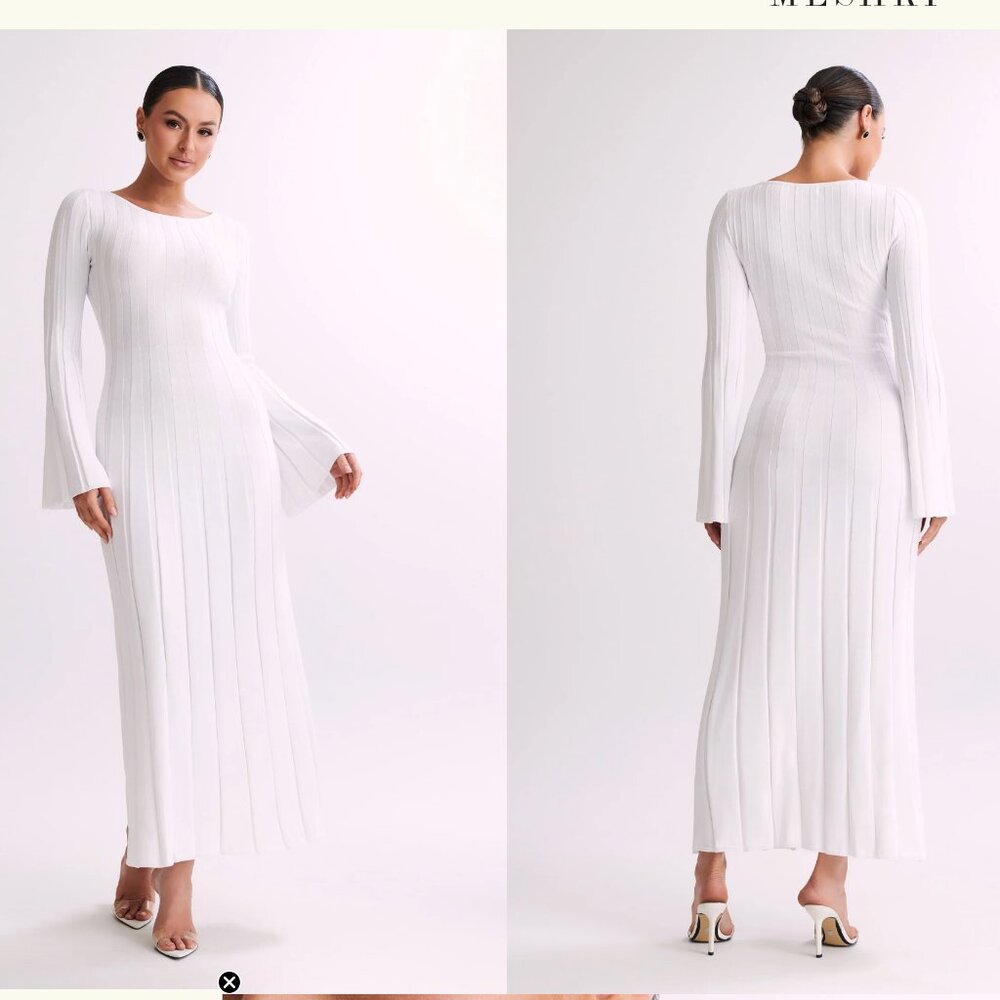 Meshki Mabel long sleeve knit maxi dress white XS